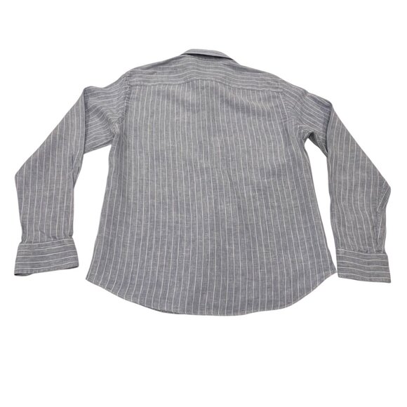 UNTUCKit Men's Linen Striped Long Sleeve Shirt, Blue, L - Picture 6 of 6